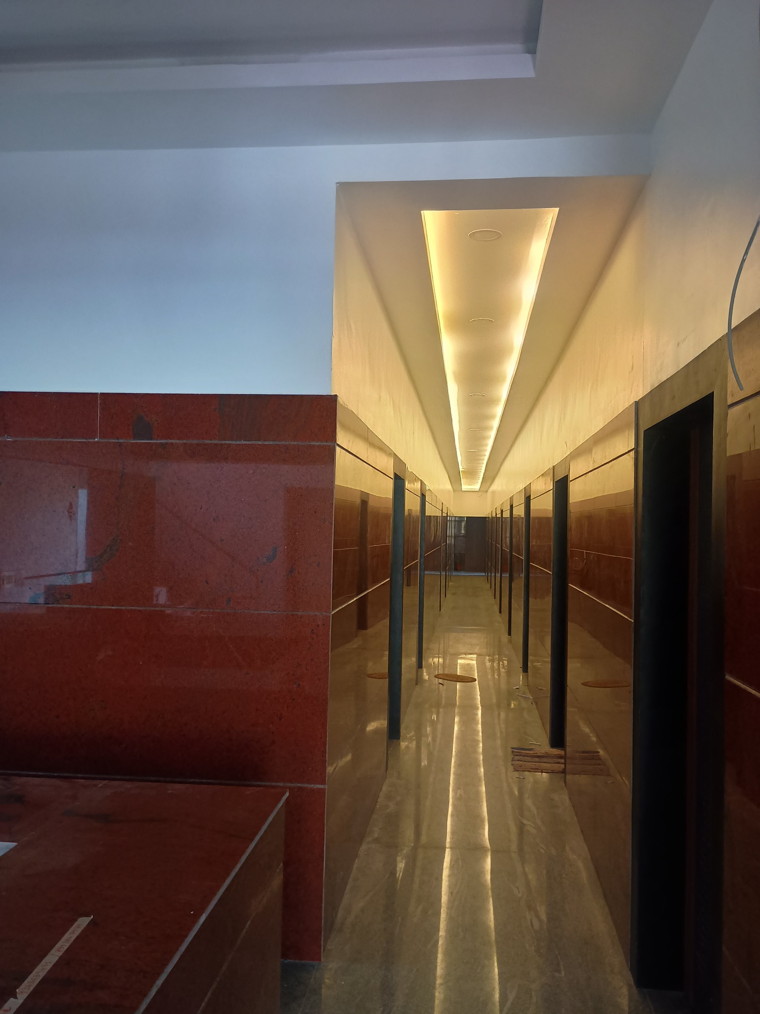 Illuminated guest room corridor